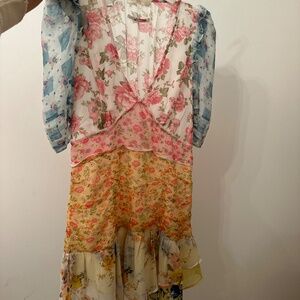 LoveShackFancy Arlo Silk Mixed Print Dress